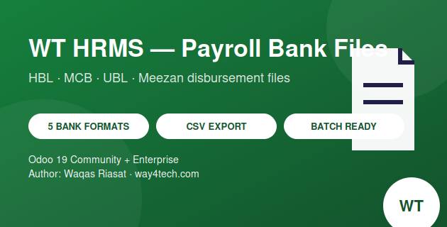 WT HRMS Payroll - Bank Disbursement Files in Odoo