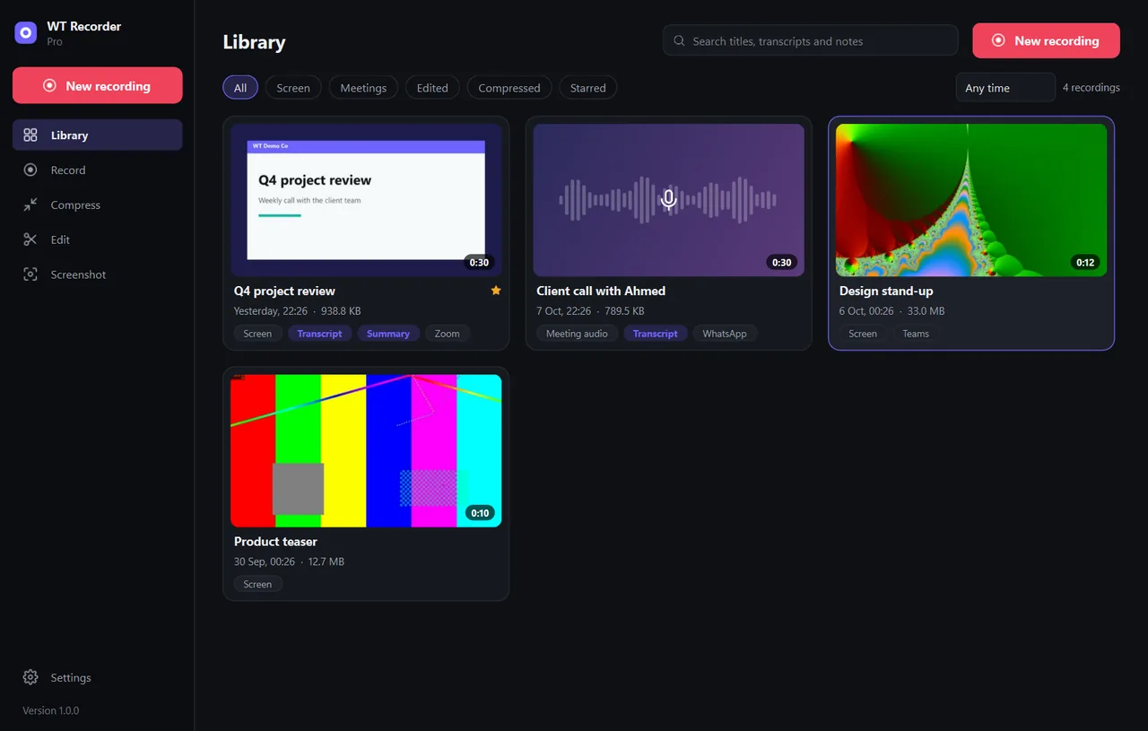 The library of recordings with transcripts and notes